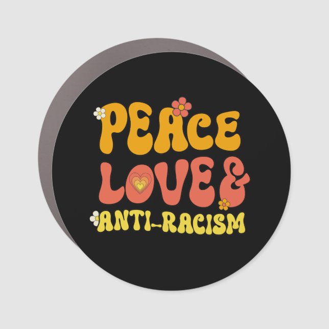 Peace Love and Anti-Racism Square Sticker Car Magnet (Front)