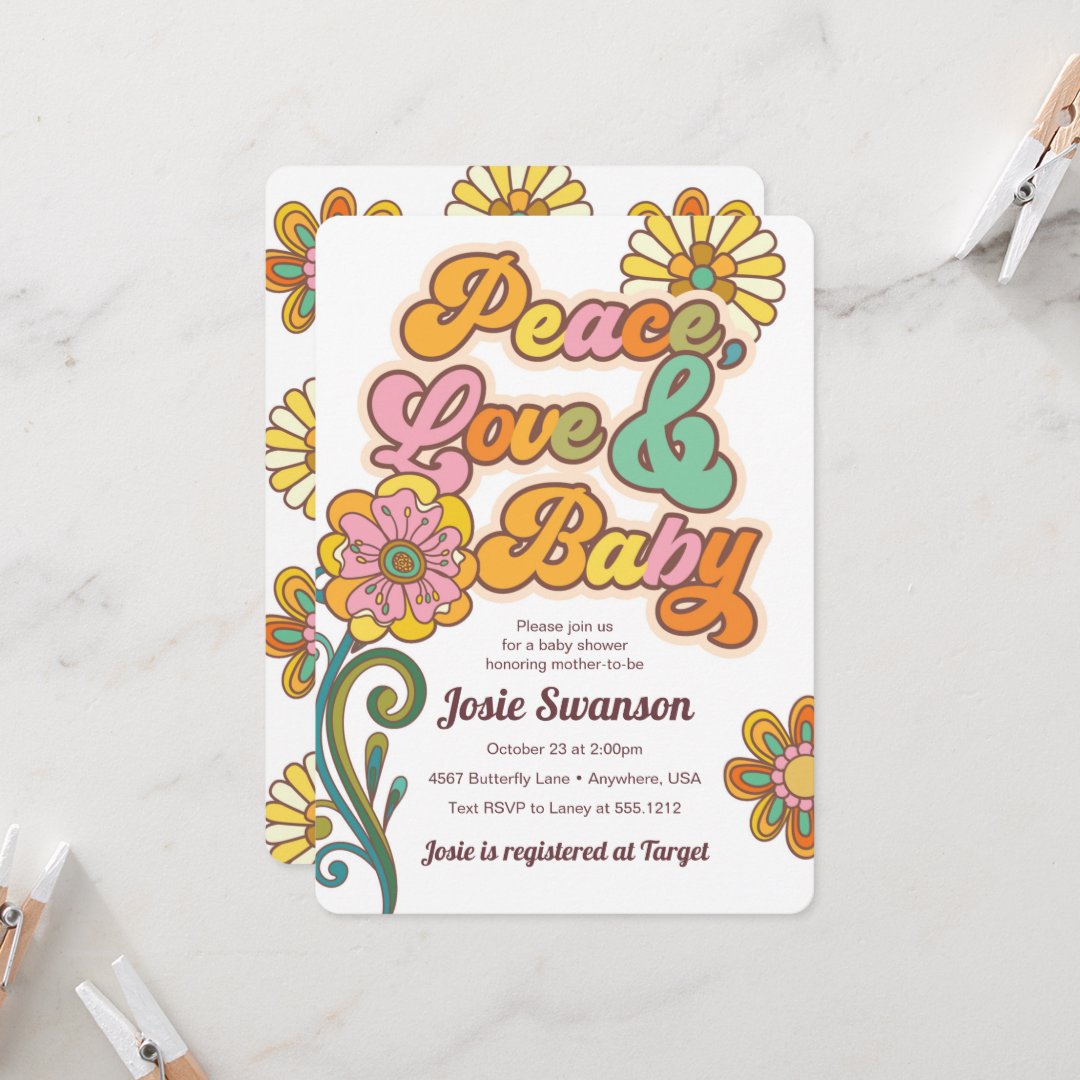 Peace, Love and Baby Shower Invitation Zazzle