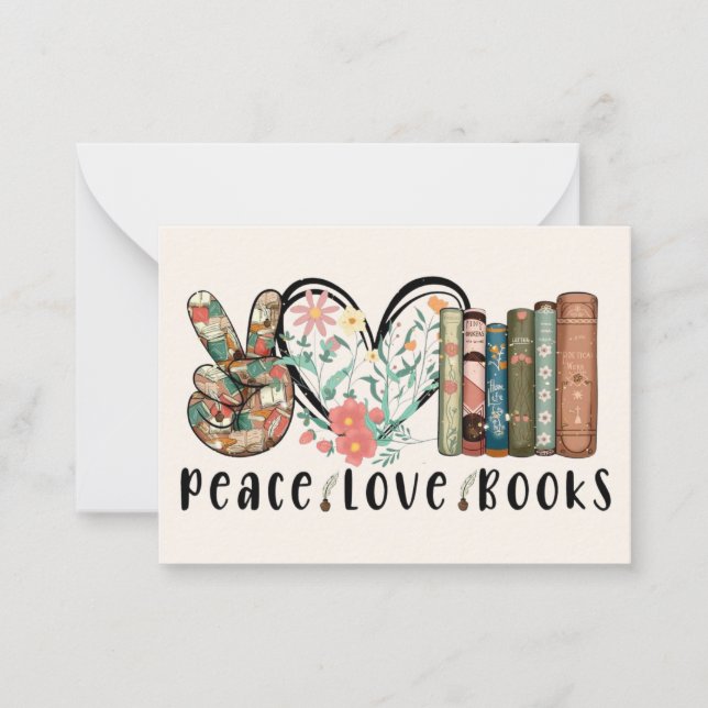 Peace, Love, and Books Note Card (Front)