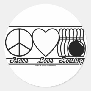 Peace Love and Bowling Classic Round Sticker