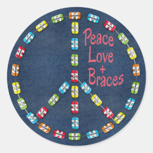 Peace, Love and Braces Colorful Braces on Denim Classic Round Sticker