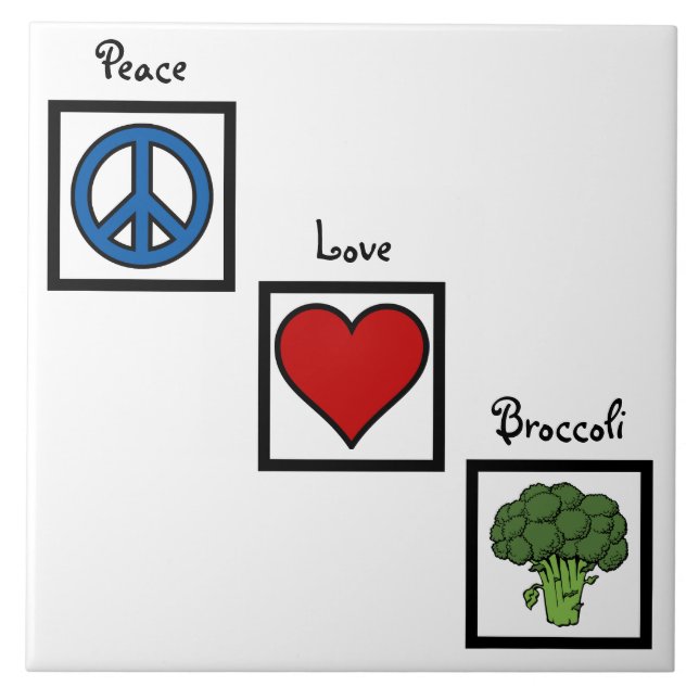 Peace Love and Broccoli Symbols Ceramic Tile (Front)