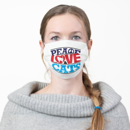 Peace Love and Cats Adult Cloth Face Mask
