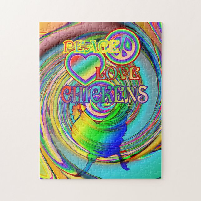 Peace, Love, and Chickens Jigsaw Puzzle (Vertical)