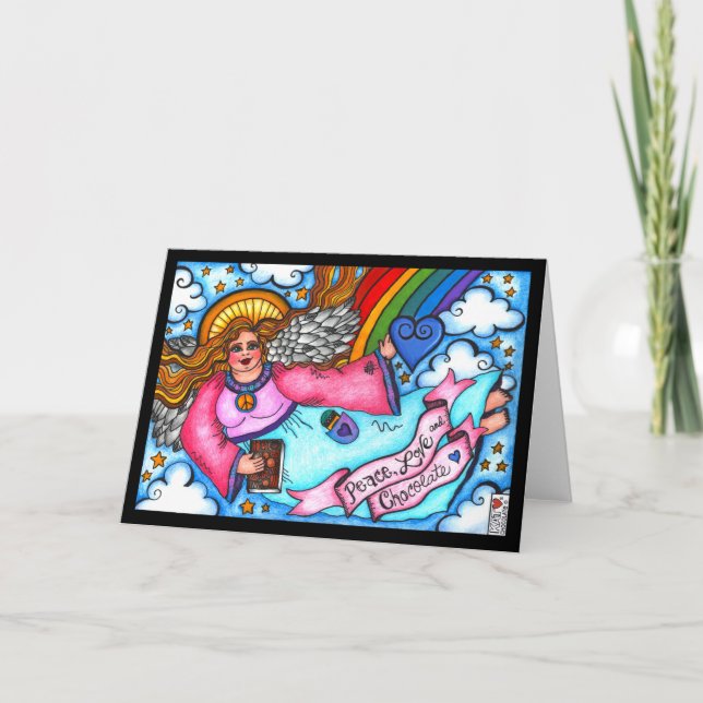 Peace Love and Chocolate Blonde Angel Card (Front)