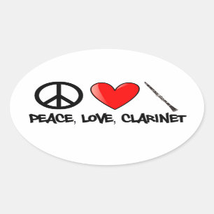 Peace, Love, and Clarinet Oval Sticker
