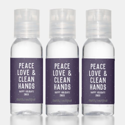 Peace love and clean hands purple holiday hand sanitizer