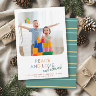 Peace Love and Cookies Fun Bright Rainbow Holiday Card