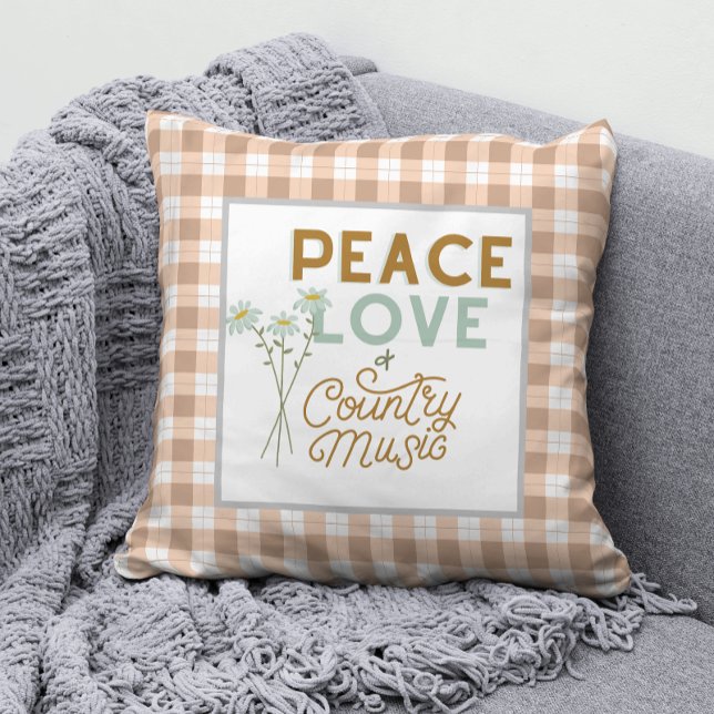 Peace Love and Country Music Throw Pillow (Find coordinating gifts & gear in the Peace Love & Country Music Collection)