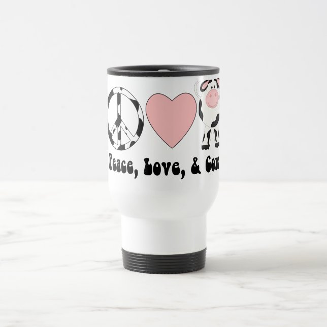 Peace Love and Cows Tees and Gifts Travel Mug (Center)