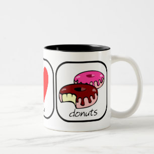 Peace, Love, and Donuts Two-Tone Coffee Mug