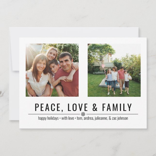 Peace Love and Family 2 Photo Holiday Card (Front)