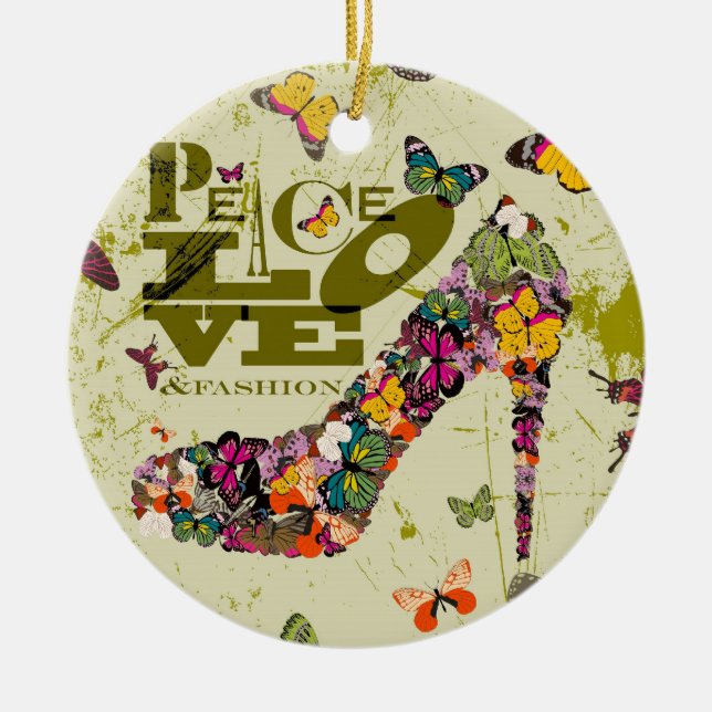 Peace, Love, and Fashion. xo PJ. Ceramic Ornament (Front)