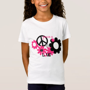 Peace Love and Flowers hot pink and black T-Shirt