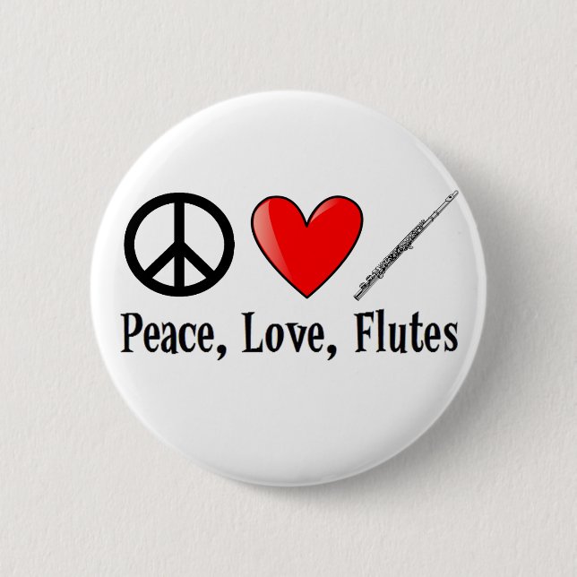 Peace, Love, and Flutes Pinback Button (Front)