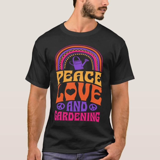 Peace Love and Gardening Bohemian Rainbow Psychede T-Shirt (Front)