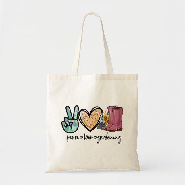 Peace, Love, and Gardening Tote Bag (Front)