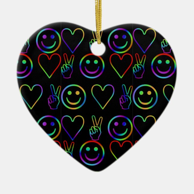 PEACE , LOVE  AND HAPPINESS CERAMIC ORNAMENT (Front)