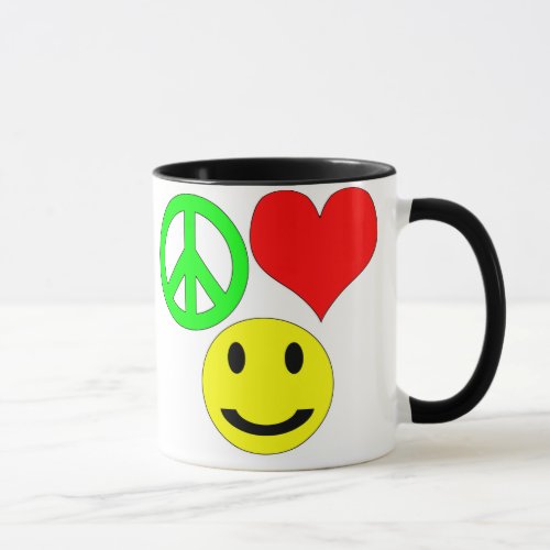peace love and happiness mug