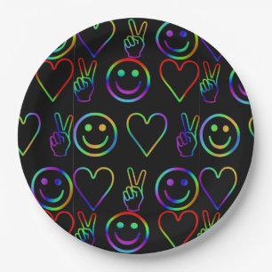PEACE , LOVE AND HAPPINESS PAPER PLATES