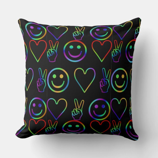 PEACE , LOVE  AND HAPPINESS THROW PILLOW (Front)