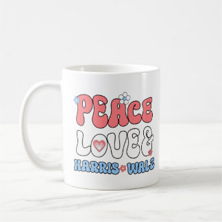 Peace Love and Harris Walz Retro Hippie Style Coffee Mug