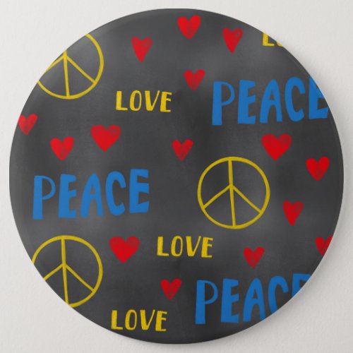 Peace Love and Hearts Chalk Pattern on Blackboard Button