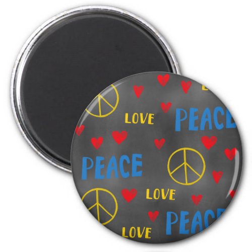 Peace Love and Hearts Chalk Pattern on Blackboard Magnet
