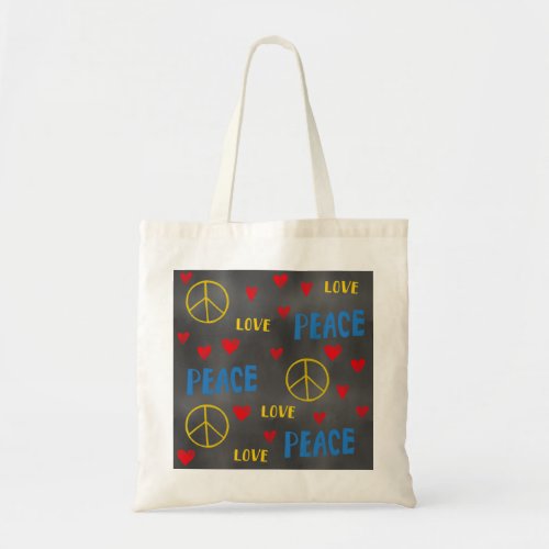 Peace Love and Hearts Chalk Pattern on Blackboard Tote Bag