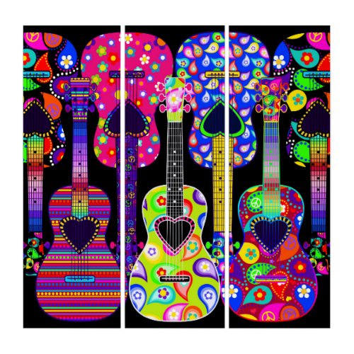 Peace Love and Hippie Forever Guitars Triptych