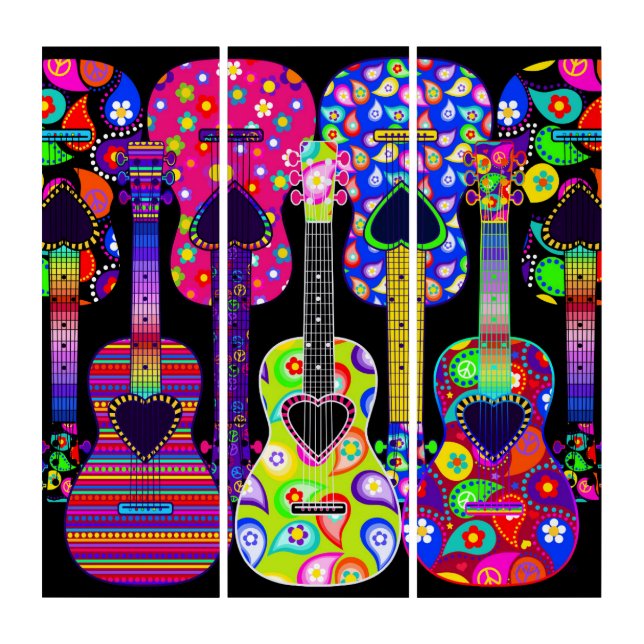 Peace, Love and Hippie Forever Guitars Triptych (Front)
