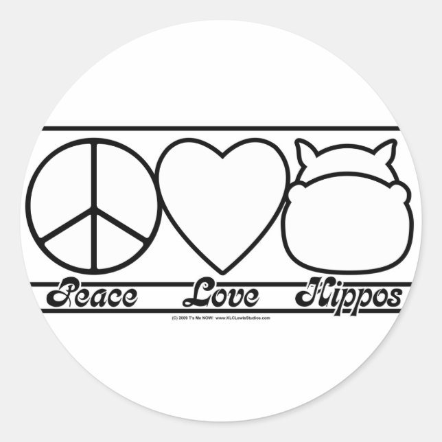 Peace Love and Hippos Classic Round Sticker (Front)