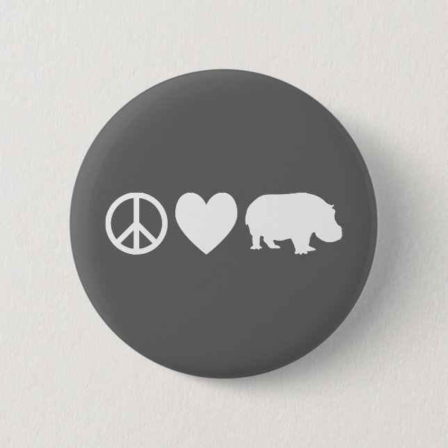 Peace Love and Hippos Pinback Button (Front)