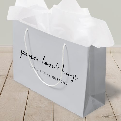 Peace Love and Hugs  Dove Gray Elegant Christmas Large Gift Bag