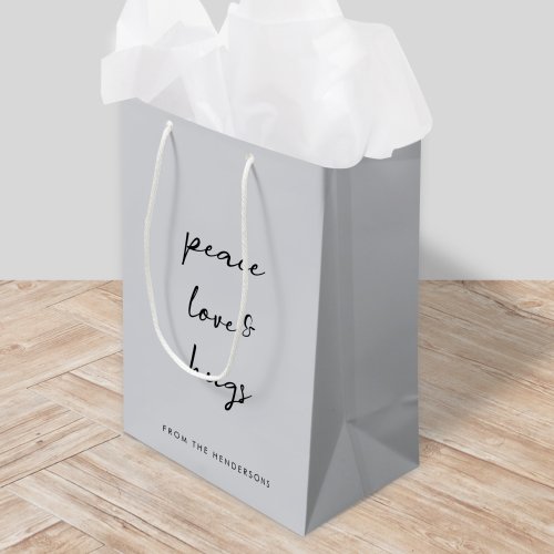 Peace Love and Hugs  Dove Gray Elegant Christmas Medium Gift Bag