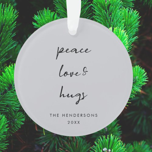 Peace Love and Hugs  Dove Gray Elegant Christmas Ornament