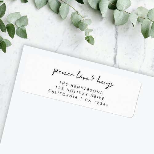 Peace Love and Hugs  Minimal Christmas Address Label