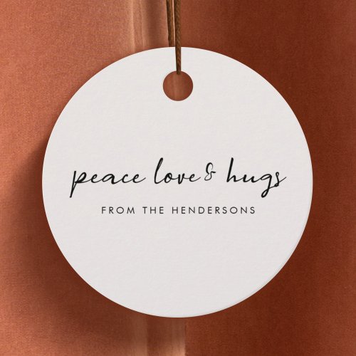 Peace Love and Hugs Minimal Christmas Dove Gray Favor Tags