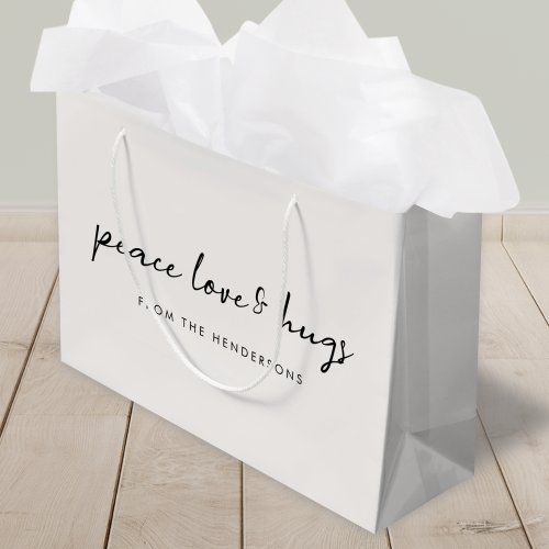 Peace Love and Hugs Minimal Christmas Dove Gray Large Gift Bag