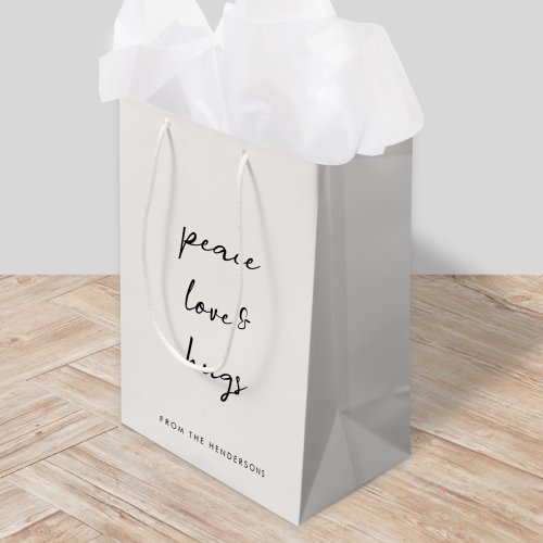 Peace Love and Hugs Minimal Christmas Dove Gray Medium Gift Bag