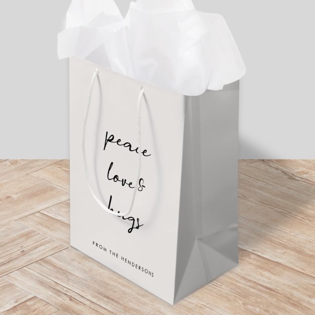 Peace Love and Hugs Minimal Christmas Dove Gray Medium Gift Bag (Creator Uploaded)