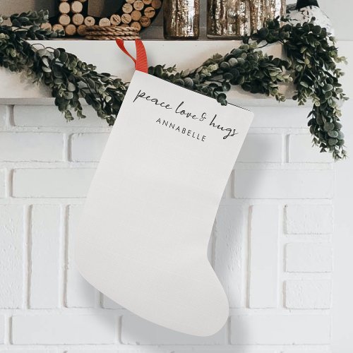 Peace Love and Hugs Minimal Christmas Dove Gray Small Christmas Stocking