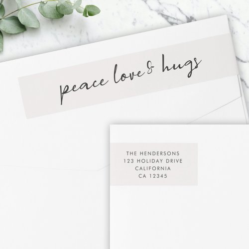 Peace Love and Hugs  Minimal Christmas Dove Gray Wrap Around Label