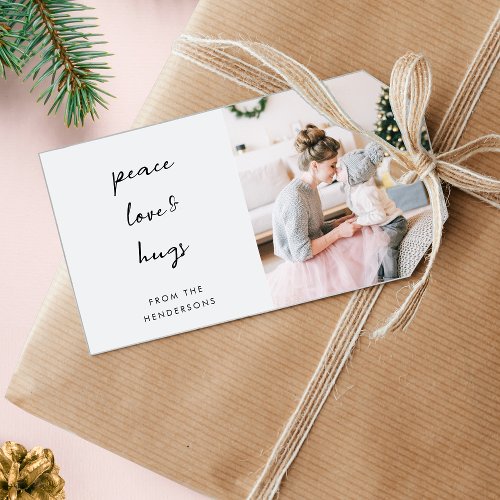 Peace Love and Hugs  Minimal Christmas Photo Gift Tags