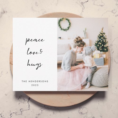 Peace Love and Hugs  Minimal Christmas Photo Holiday Card