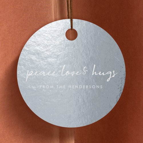 Peace Love and Hugs Minimal Christmas Silver Foil Favor Tags