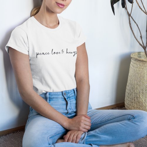 Peace Love and Hugs Minimal Simple White Christmas T_Shirt