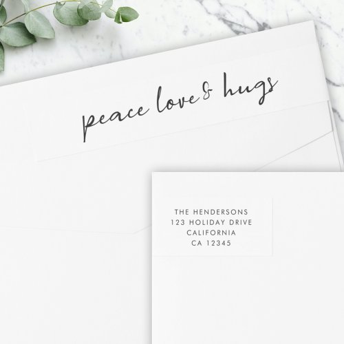 Peace Love and Hugs  Minimal White Christmas Wrap Around Label