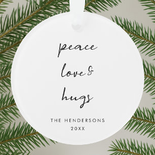 Peace Love and Hugs Minimal White Simple Christmas Ornament
