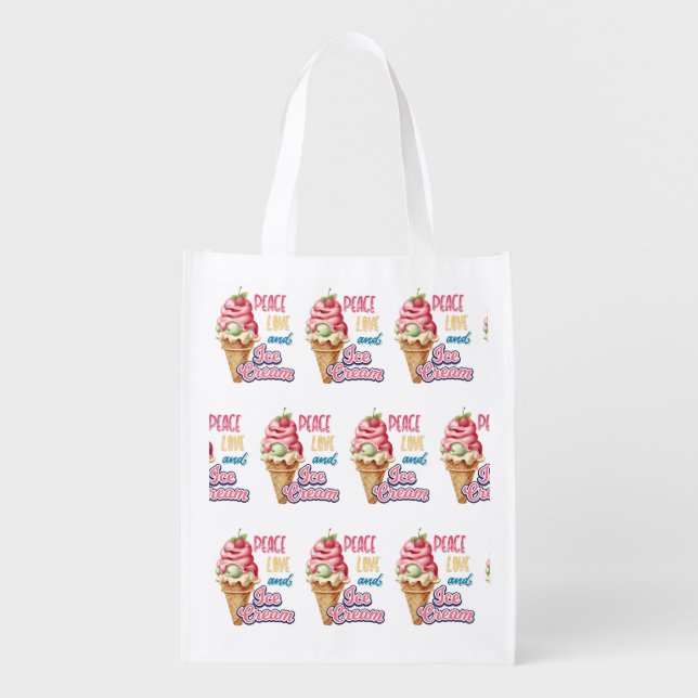 peace love and ice cream grocery bag (Front)